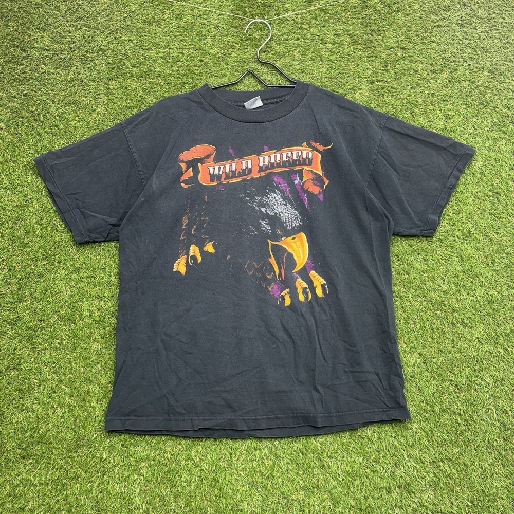 Vintage Eagle Shirt Mens XL Black Bald Graphic Wild Breed USA 90s Boxy Black